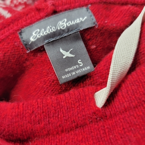 ✨️CL Eddie Bauer Soft Red Cowl Drawstring Neck Festive Winter Print Sweater Sz S - Picture 9 of 12